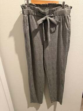 Foed Rose Grey Plaid Paperbag Waist Tie Belt Trousers, Size XL
